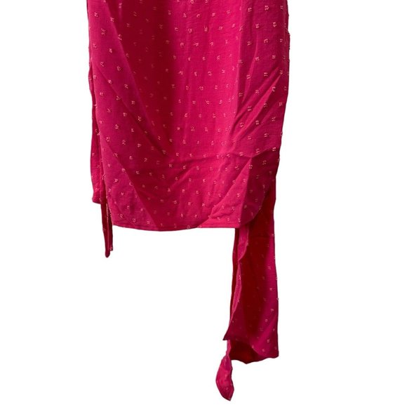 Ruched Asymmetrical Mini Shirt Dress Large Magenta Scoop Neck Sleeveless Stretch - Picture 11 of 16